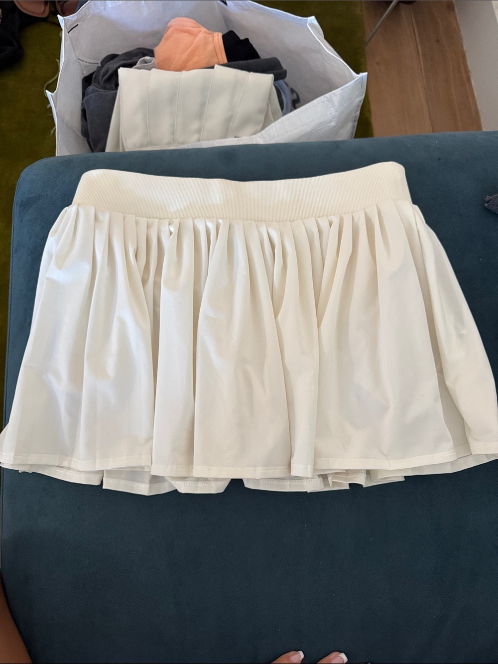 TORY BURCH Cream Pleated Skater Mini Skirt